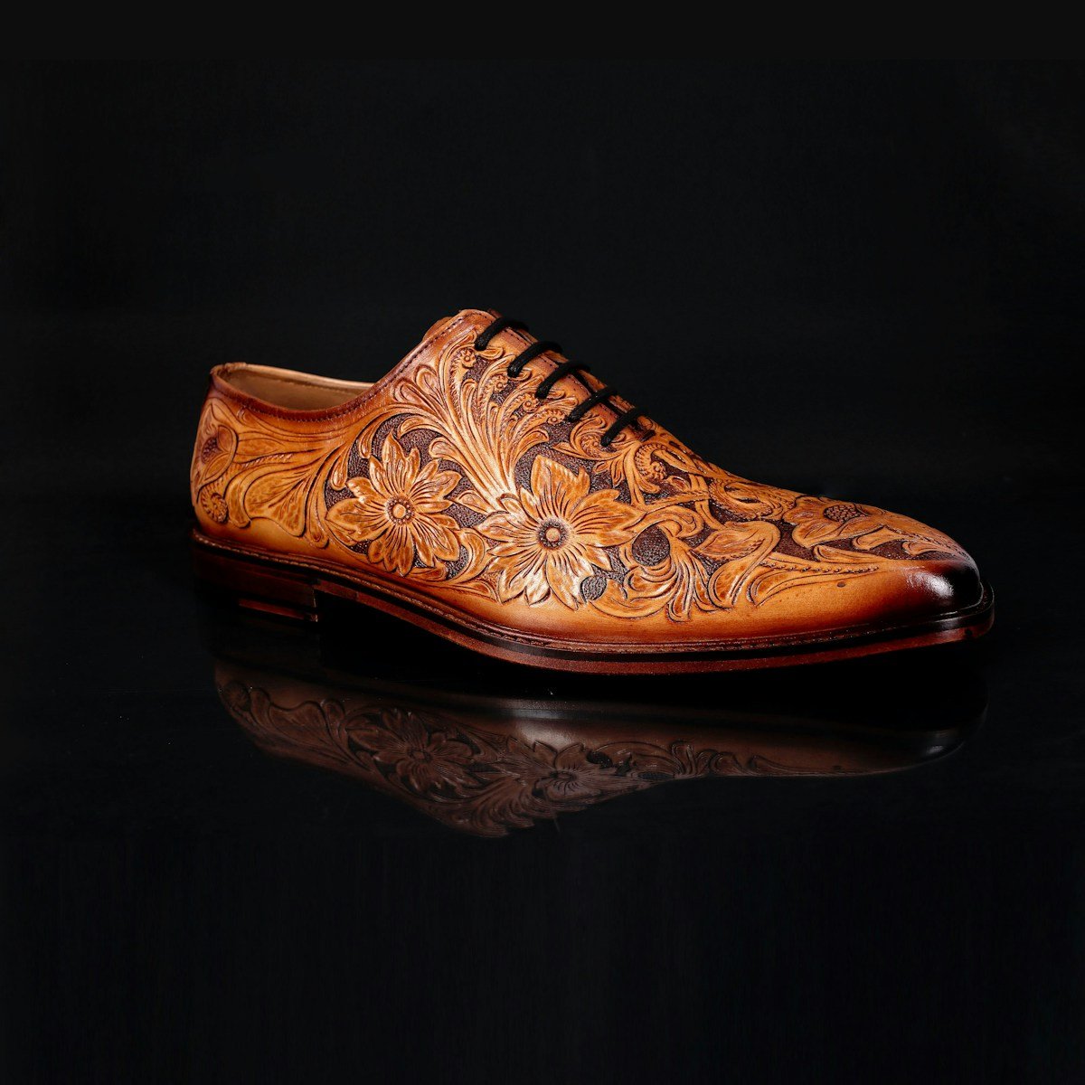Brown leather shoes product showcase